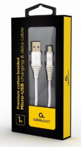 Kabl USB micro USB Gembird CC-USB2B-AMmBM-1M-BW2 Premium cotton braided 8-pin charging and data cable, 1m, silver/white - Img 2