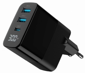 Punjač 30W za mobilni 3-port (2xUSB-A+ USB-C), LCD, Gembird TA-UC-PDQC30LCD- BK-02, black - Img 2