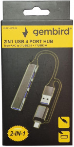USB HUB TYPE C plus USB A 3.0 na 3xUSB B 2.0 i USB B 3.0, Gembird 4-port HUB, Type-C+USB 3.0, Gembird UHB-U3P4-06 - Img 3