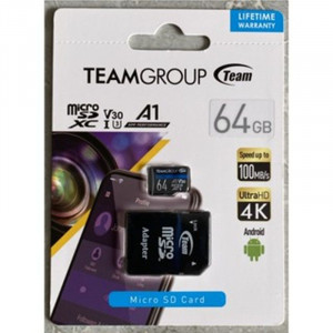 TeamGroup MICRO SDXC 64GB ELITE, UHS-I U3 V30 A1, 100/50MB/s +SD Adapter TEAUSDX64GIV30A103