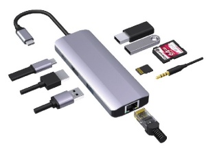 USB HUB, 9-in-1 multi-port RJ45+USB3.0+SD+USB-C+HDMI+USB2.0+3,5mm Gembird A-CM-COMBO9-06 - Img 2
