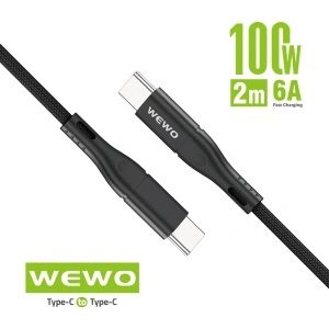 Kabl Type C na TYPE C 100W, USB Data Cable WEWO CA-48 textile FAST PD 100W/6A, duž. 2m