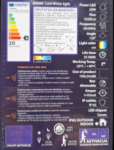 LED reflektor sa senzorom 20W LUMAX LUMRESE-20W 6500K, 1620LM, hladno bela - Img 3