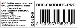 Slušalice Bluetooth Gembird BHP-EARBUDS-PRO, bluetooth V5.3, ANC/ENC noise r.16ohm, touch control - Img 4