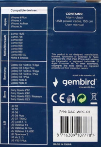 Stoni sat budilnik Gembird DAC-WPC-01, bežični punjač telefona, crni ili srebrni - Img 5