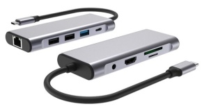 USB HUB, 9-in-1 multi-port RJ45+USB3.0+SD+USB-C+HDMI+USB2.0+3,5mm Gembird A-CM-COMBO9-06 - Img 3