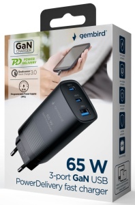 Punjač 65W za mobilni USB A plus 2 x USB Type C QC 65W, 3A, TA-UC-PDQC65-01-BK - Img 3