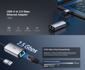 USB 3.0 ethernet adapter Cudy UE25A Fast Ethernet LAN adapter za Ethernet od 2.5 Gbps , 10/100/1000/2500 Mbps
