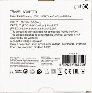 Punjač 25W za mobilni USB Type C QC 3.0 25W, Gembird NPA-AC43 - Img 4