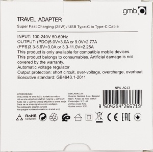 Punjač 25W za mobilni USB Type C QC 3.0 25W, Gembird NPA-AC44 - Img 3