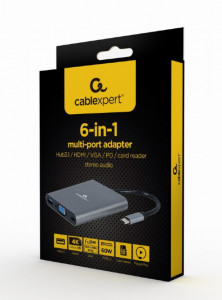 USB Type-C multi port adapter HUB 3.1 + HDMI + VGA + PD + card reader + stereo, Gembird A-CM-COMBO6-01 - Img 4