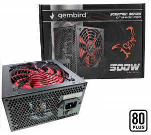 Napajanje ATX Gembird GMB-500-PRO napajanje 500W 80+, PFC,12cm FAN, 20+4pin, 2x4pin, 6+2pin, 4xSATA,2xIDE