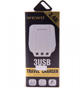 Putni punjač sa 3 x USB izlaza, 3.4A, adapteri za EU, UK, USA strujne utičnice, WEWO W-008 - Img 5