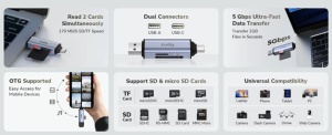 Čitač SD memorijskih kartica USB Type-C Cudy UH200 2-in-1 USB 3.0 Card Reader - Img 3