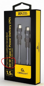 Kabl Type C na TYPE C, Gembird CC-USB2B-CMCM60-1.5M, 60W punjenje, dužina 1,5m - Img 2
