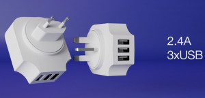 Putni punjač sa 3 x USB izlaza, 3.4A, adapteri za EU, UK, USA strujne utičnice, WEWO W-008 - Img 6
