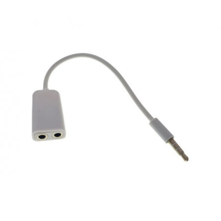 Cablu audio adaptor Jack 3.5mm 4 pin tata la 2 x Jack 3.5mm 3 pin mama, lungime 10cm, alb