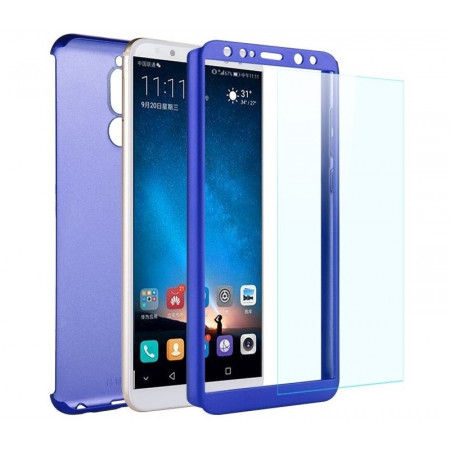 Husa Full Cover (fata + spate + geam sticla) pentru Huawei Mate 10 Lite,albastru