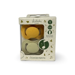 Set 2 suzete cu tetina din silicon Lullaby 0-6m verde/galben