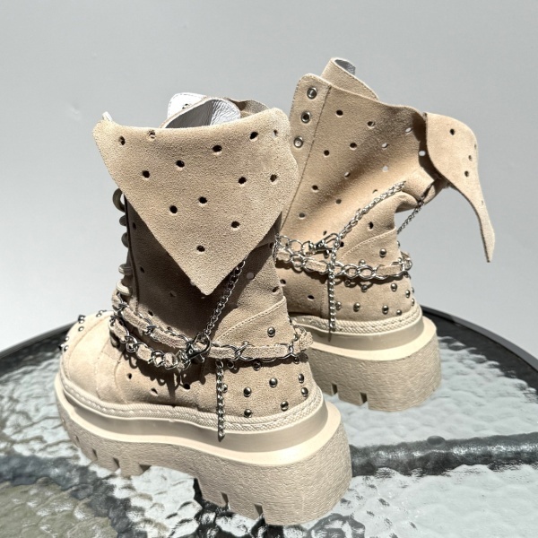 Ghete Rockstar Summer bej / negru- piele naturala - Img 4