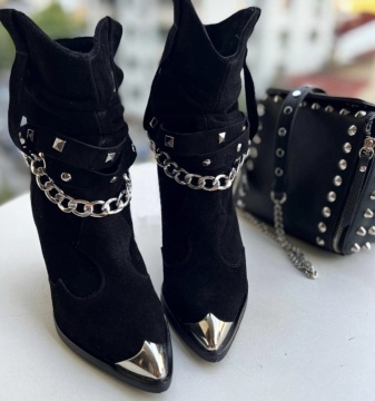 Botine Kiara Chain Negru Piele Naturala