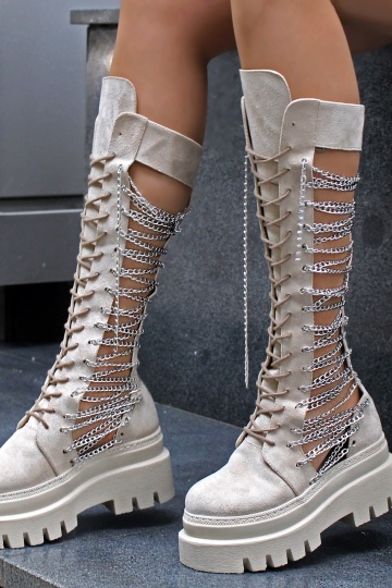 Ghete Chain Tall beige sport