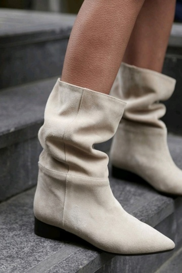Cizme Serena Short beige piele naturala - Img 8