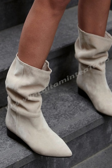 Cizme Serena Short beige piele naturala - Img 2