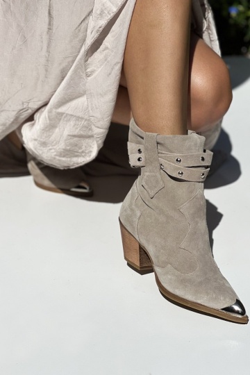 Botine Kiara Piele Naturala - milky- grey