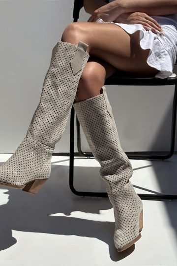 Cizme Ramona Summer Tall - piele naturala- crem