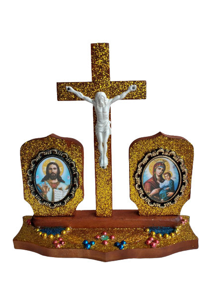 Iisus pe cruce din lemn cu iconite