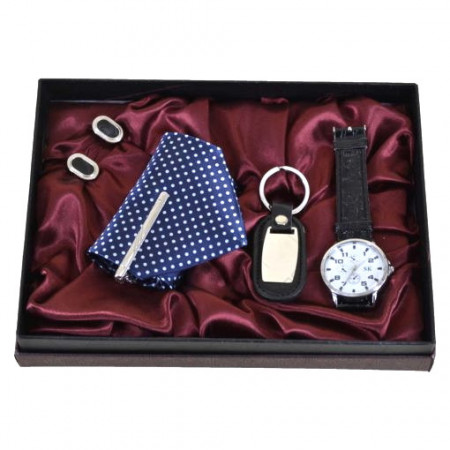 Set cadou cu 4 accesorii pentru barbati – Ceas/Cravata/Breloc/Butoni mansete