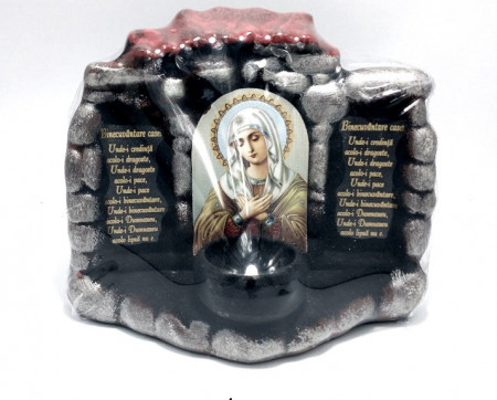Candela ceramica cu icoana Maicii Domnului si Binecuvantarea casei