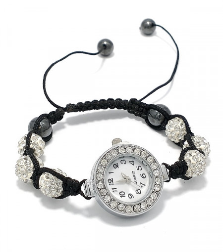 Ceasul tip Bratara Shamballa cu cristale albe