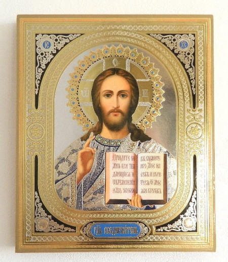 Icoana in relief aurie Iisus Hristos binecuvantand