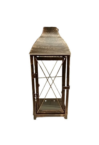 Felinar metalic bronz pentru lumanare, 15 x15 x38 cm