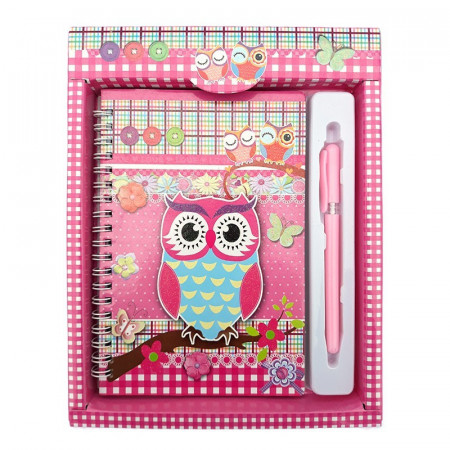 Set carnet si pix pentru copii cu bufnite