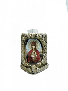 Candela ceramica cu icoana Maica Domnului