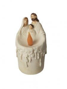Candela alba cu led Sfanta Familie  din rasina