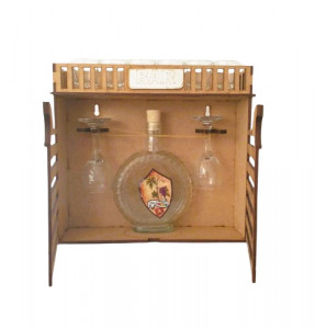 Suport lemn Minibar cu o sticla si 2 cu 6 pahare