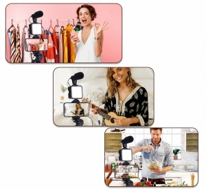Set Vlogging cu Trepied, Lampă LED 49 LED, Microfon și Suport Telefon – Kit Complet pentru TikTok, YouTube și Live Streaming - Img 2