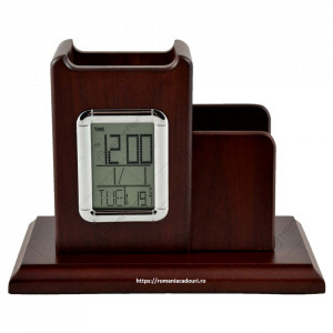 Suport pentru birou cu doua compartimente si ceas electronic