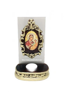 Candela ceramica cu sticla si Icoana ceramica