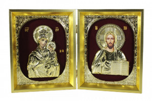 Icoana Diptic aurie Maica  si Mantuitorul Iisus