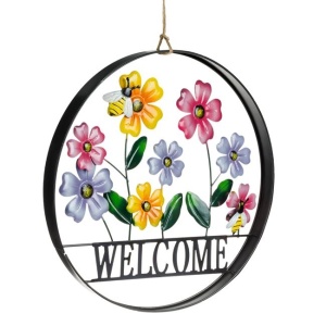 Decoratiune Metalica Rotunda cu Cadru Negru Flori