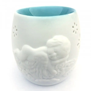 Candela ceramica alba cu inger