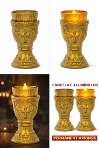 Candela ceramica aurie 14 cm cu pahar – decor religios elegant pentru casa - Img 2