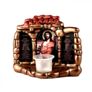 Candela ceramica cu icoana Iisus si Binecuvantarea casei