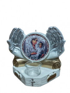Candela ceramica alba Maini cu Icoana Ierusalnita