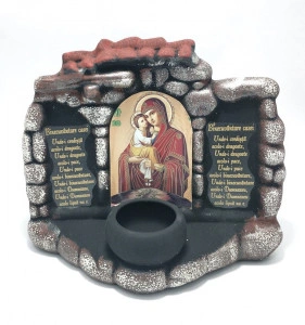 Candela ceramica cu Icoana Maicii Domnului si Pruncul
